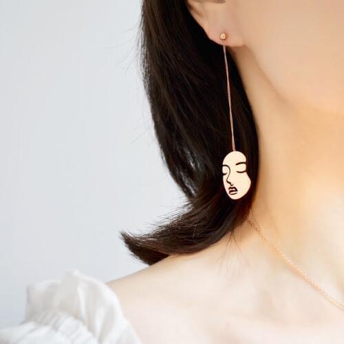 YUN RUO 2018 Ins Fashion Face Tassel Stud Earring Line Woman Rose Gold Color Titanium Steel Jewelry Girl Birthday Gift Not Fade