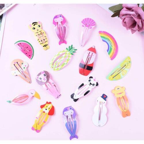 24pcs/lot Printed Hairpins Animal Hair Barrettes Clamps Cartoon Hair Clips For Girls Children Christmas Hair Accessories