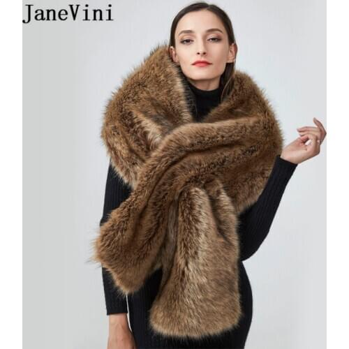 JaneVini Winter Bridal Cape Wedding Cloak Faux Fur Stola White Red Bride Capes Wraps Women Formal Dress Shawls Boleros Stoles