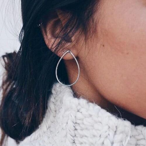 Vintage Water Drop Oval Stud Earrings for Women Gold Color Geometric Statement Earring Metal Hanging Fashion Jewelry