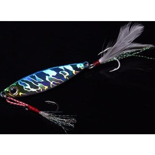 10PCS Fishing Glow Jigging Slow Jig Lure Jigbait spoon baits Feather hook 7/10/15/20g