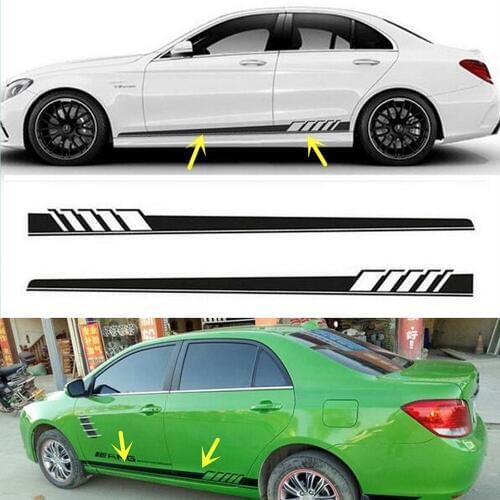 2Pcs Car Vinyl Stripe Graphic Stickers Waterproof Sunscreen Sports Racing Stripe Stickers Car Body Side Door Decals