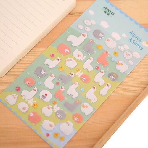 3Sets Cute Alpaca Sticker 3D Diary Album DIY Decor Paster Kawaii Animal Sheep Bubble Sticker Scrapbooking Pegatinas Kids Gift