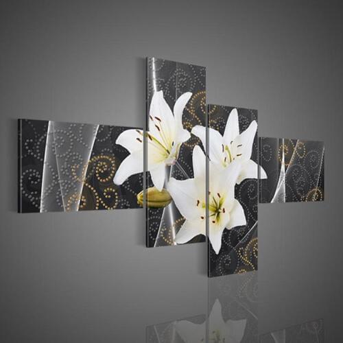 4 Piece Wall Art No Framed Modern Abstract Acrylic Flower Lily Oil Painting On Canvas Modern Decorative Artwork