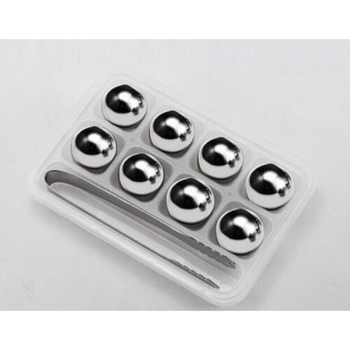 8 Pcs/Lot Sphere Whiskey Stones With Clip 25mm Stainless Steel Rock Tasting Wine Beer Ice Stone Bar Christmas Gift Cooler PP Box