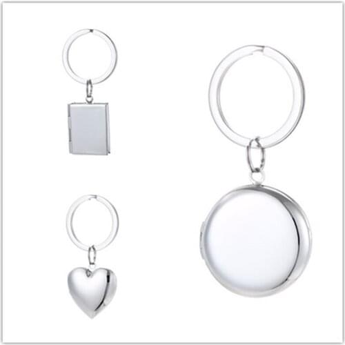 20Pcs/Lot Heart Round Photo Picture Frame Locket Pendant Key Chain Stainless Steel Mirror Polish DIY Key Ring Gift Wholesale