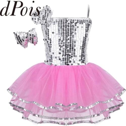 Kids Girls Sequined Jazz Dancewear Costume Ballet Gymnastics Leotard Modern Contemporary Dance Costumes Performing Clothes