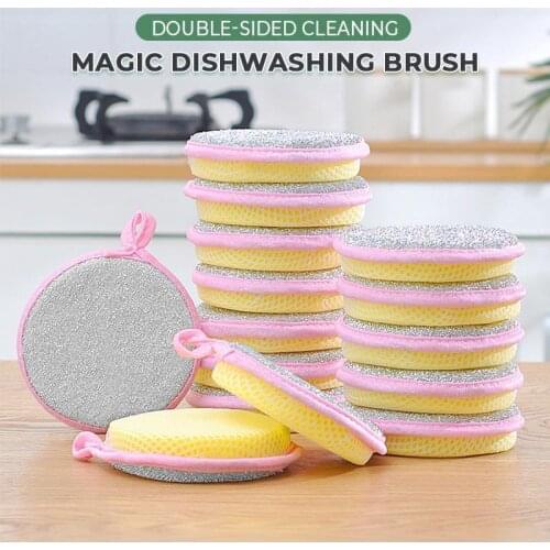 Double-sided Magic Dishwashing Brush Anti-grease Wiping Rags Kitchen Efficient Super Absorbent Microfiber Cleaning Cloth Home Wa