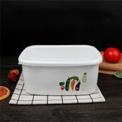Enamel fresh-keeping box, 3L rectangular enamel bowl, large deep square box, sealed cover basin, cover bowl
