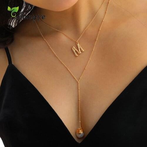 Hongye Bohemian Multilayer Clavicle Chain Pearl Pendant Necklace For Women Simple Party Link Letter M Metal Collier Jewelry