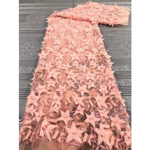 Exquisite five-pointed star applique with bead embroidery, French tulle lace, suitable for ladies' dresses