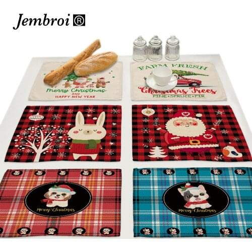 Buffalo Plaid Placemat for Dining Table Cartoon Animals Drink Costers Nordic Kitchen Decoration Accessories Home Decor Xmas Gift