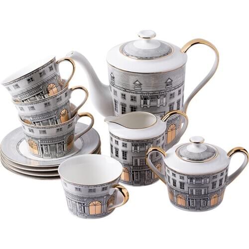 Retro style bone china coffee set with milk jar teapot sugar bowl coffee cups and saucers, 11pcs/set