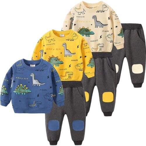 Spring And Autumn Children Boys Dinosaur Clothing Suit Casual Cartoon Jacket Top + Long Pants 2 Piece Sport Cotton Soft Kids Set
