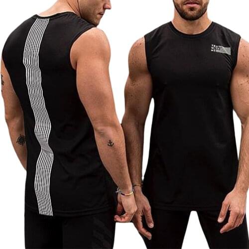 Summer Men Sports Vest Stripes Letter Print O-Neck Sleeveless Tank Top Form-Fitting Casual Fitness Tank Tops for Boys