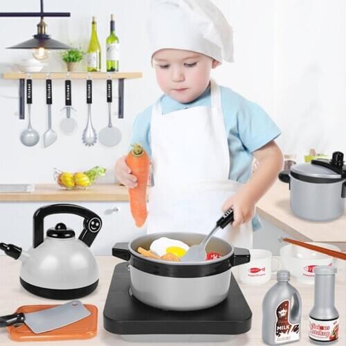 Mini Kids Children Kitchen Cooking Pot Toy Cookware Tableware Set Pretend Play Cook Toys For Girls and Boys 3-6 Years Gift Box