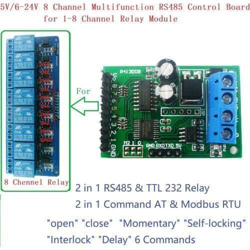 8CH DC 5V 12V 24V RS485 RS232 (TTL) Modbus RTU Control Module UART for Relay Switch Board PLC