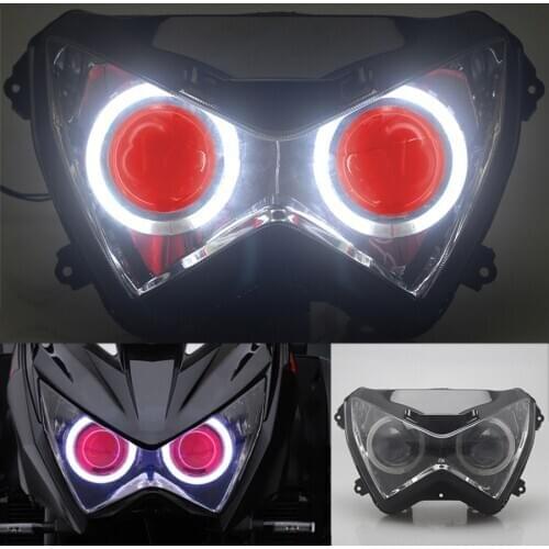 Motorcycle HID Xenon Projector Conversion Headlight Assembly White Angel Red Demon Eyes Head Lamp For Kawasaki Z800 Z250 Z300