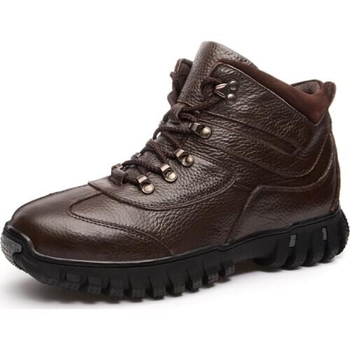 Mens Leather Casual Shoes Snow Boot Outdoor Platform Non-slip Winter with Fur Hiking Sport Sneaker Warm Plush Cotton Footwear