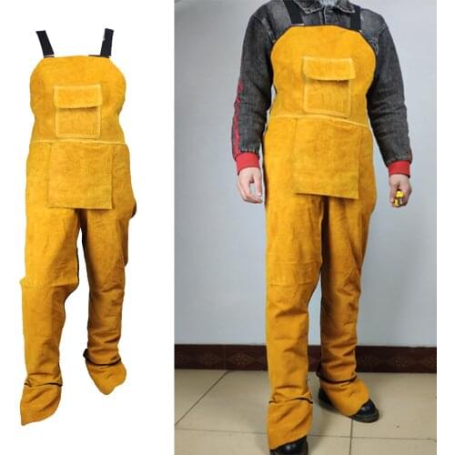 Leather Bib Welding Apron Suit Welding Clothes Heat Flame Resistant Heavy Duty Cowhide Leather Welding Apron Tool for Men Women