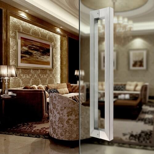 Stainless Steel Brushed Square Tube Sliding Barn Door Pull Handles for 8-12mm Glass Door and 40-45mm Wood Door