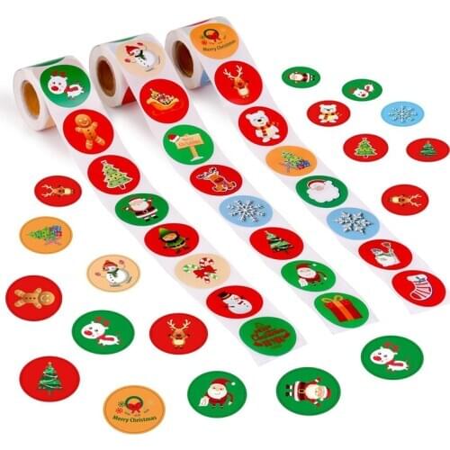 100-500pcs Christmas Day Decoration Stickers Christmas Cartoon Labels For Kids Gift Adhesive Tag Waterproof Festival Stationery