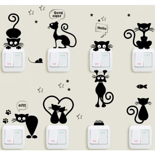 Lovely Cat Light Switch Phone Wall Stickers For Kids Rooms Diy Home Decoration Cartoon Animals Wall Decals Pvc Mural Art