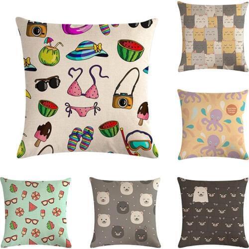 Newest Cartoon Style Cushion Cover Dog Bear Seamless Design Summer Time Home Pillow Case Linen Cotton Pillows Covers ZY669