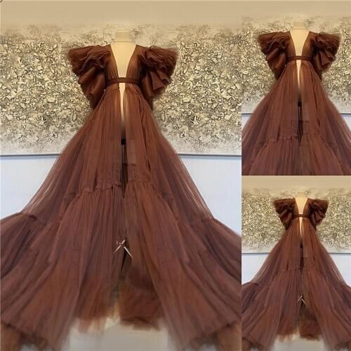 2021 New Bridal Sleepwear Nightgowns Deep V Neck Ruffles Bathrobe Shawl Tiered Pajamas See Through Party Wear Undergarment