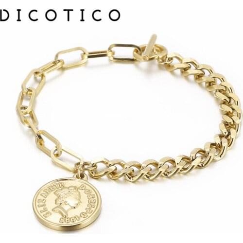 New Elizabeth Portrait Bracelets For Women Cuban Chain Wrist Pulseras Tri-Color Stainless Steel Bracelet Jewelry Wholesale Items