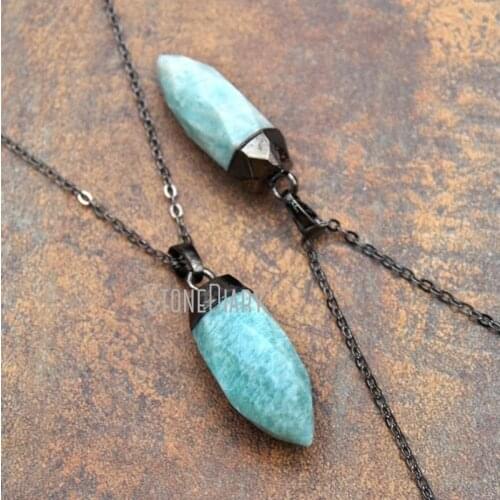 Single Amazonite Necklace Gunmetal Faceted Bullet Necklace 18inch-32inch NM12275