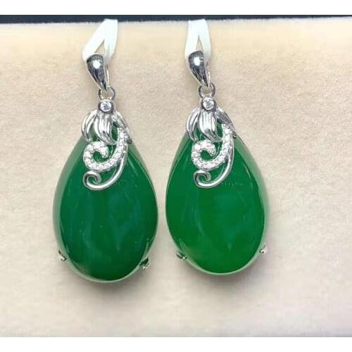 Natural S925 silver inlaid jade necklace pendant