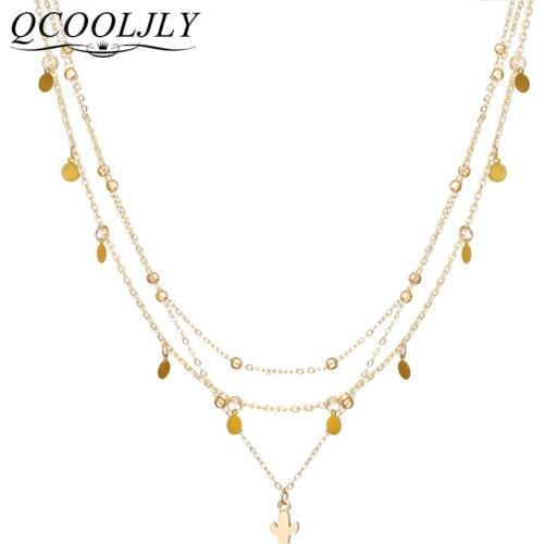 QCOOLJLY Fashion Heart Multi Layer Choker Necklace For Women Boho Gold Necklaces & Pendants 2019 Collier Femme Statement Jewelry