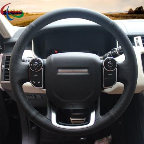 DIY Hand-Stitched Black Leather Car Steering Wheel Cover For Land Rover Range Rover 2014 2015 Car Interior Accessories