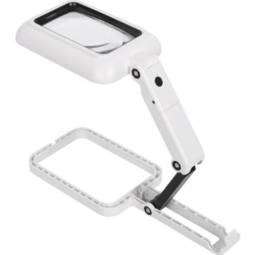 Magnifier Lighted Magnifying Glass Lens Square Magnifier Foldable Tabletop Freestanding Magnifier with Warm and Cool LED Lights
