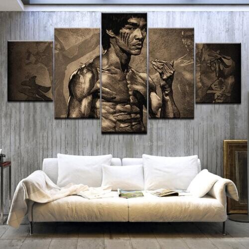 Modern Canvas HD Printed Painting Pictures Home Decor 5 Panel Kung Fu Superstar Bruce Lee Poster Frame For Living Room Wall Art
