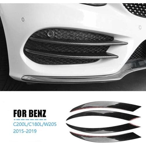 Carbon Fiber Front Bumper Lip Splitter Spoiler Fog Lights Trim Sticker for Mercedes Benz C Class W205 C180 C200L/C180L