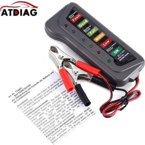 Battery Tester 12V LED Digital Battery Alternator Tester Battery Level Monitor 6 LED Light Display For Car For Motorcycle Trucks