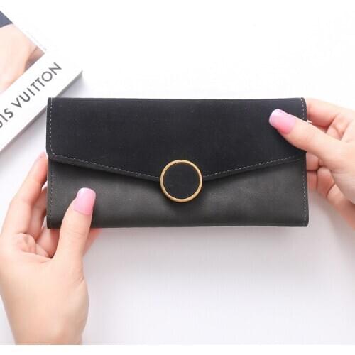 Vintage Women Wallet Female Leather Long Leather Purse Matte Wallets Ladies Credit Card Holder Coin Purses for Girls Carteira