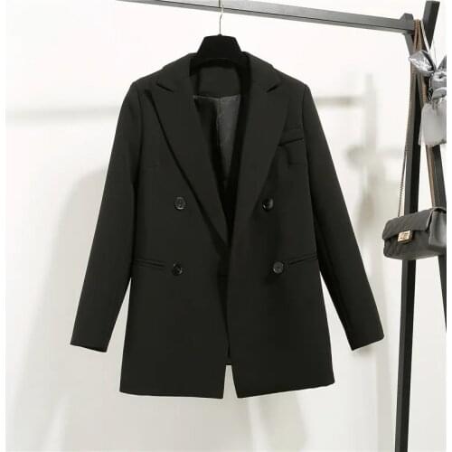 2021 Black Blazer New Chic Small Suit Womens Jacket Lining British Style Korean Fashion Professional Lady Suit Double Breasted