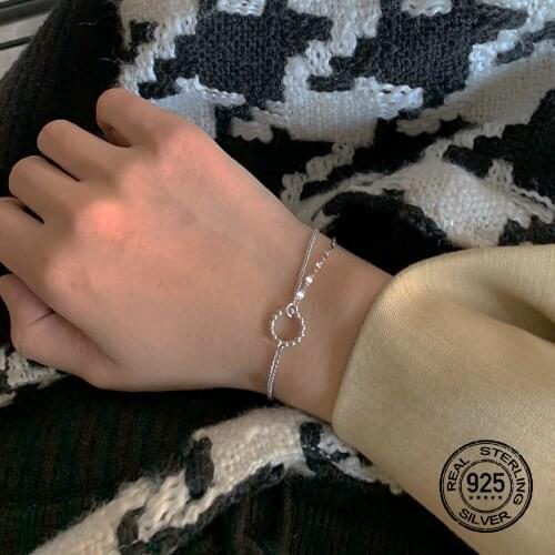 Sterling Silver 925 Double Layer Chain Bracelets For Women Multiple Beads Circle Sexy Thin Link All-Match Female Party Jewelry