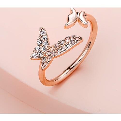 925 Silver New Fashion Retro Temperament Diamond Butterfly Adjustable Wild Ring Light Luxury Index Finger Tail For Women Jewelry