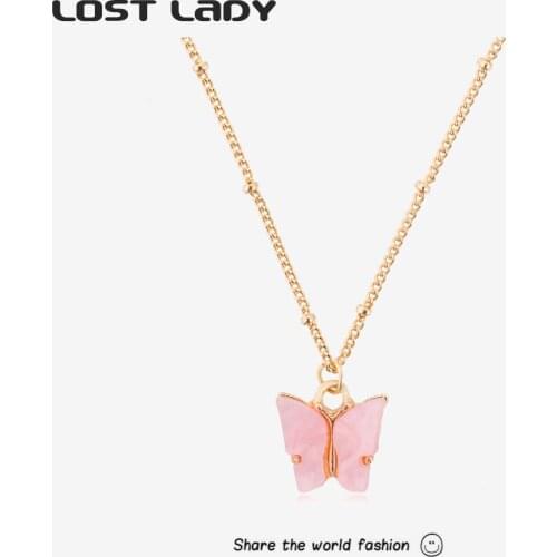 Lost Lady Cute Sweet Butterfly Pendant Necklaces Statement Gold Color Chain Necklaces For Women Fashion Female Jewelry Gifts