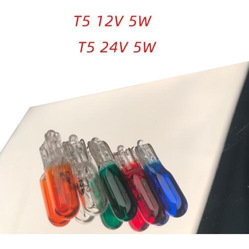 10pcs T5 12V 1.2W Bulb Wedge Dashboard Instrument Panel Brake Light Bulbs InteriorStyling Blue Green Red Orange Warm White