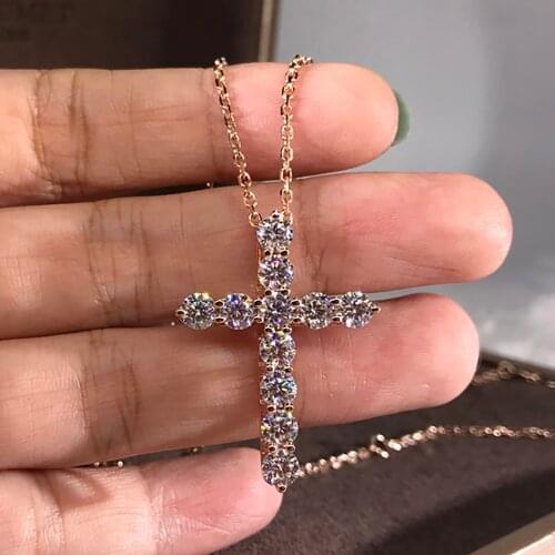 18K Au750 Rose Gold Women Pendant Necklaces Moissanite Diamonds Cross Wedding Party Engagement Anniversary Present Trendy