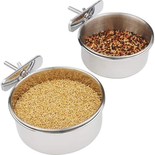 2-Pack Bird Parrot Feeding Cups with Clamp Stainless Steel Food Water Bowls Dish Feeder for Cockatiel, Conure, Budgies, Parakeet