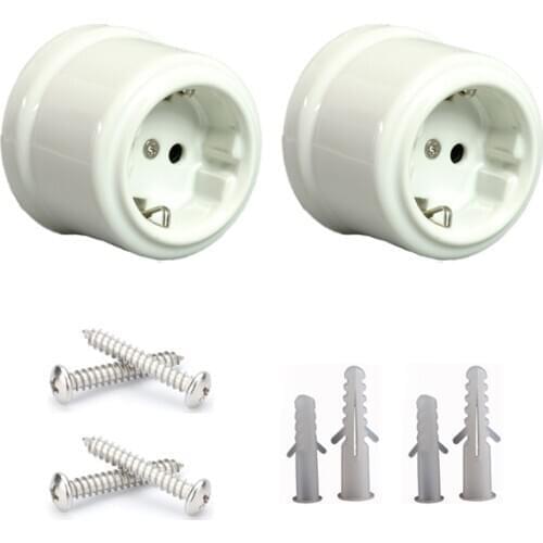 2Pcs Germany Porcelain Vintage Wall Socket Outlet With Earthing, 240V,16A