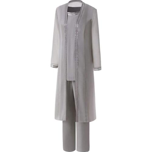 3 Pieces Womens Suit Mother Pantsuit Long Sleeve Pants Female Plus Size Clothes Dress Gray Elegant Clothes Sets For Wedding