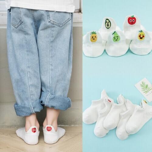 5 Pairs/lot 1 to 8 Years New Spring Summer Embroidery Childrens Boat Socks Cotton Mesh White Socks For Boys Girls Low Cut Socks