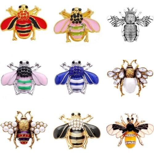 5pcs/lot Hardworking Cute Bee Metal Snap Buttons With Rhinestone Gold Color Fit 18mm DIY Snap Bracelets&Bangles Jewelry